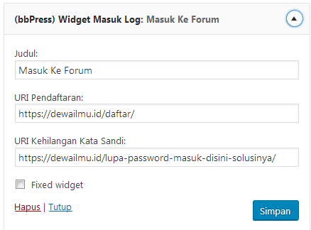 widget masuk ke forum