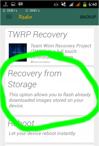 rashr tool recovery from storage
