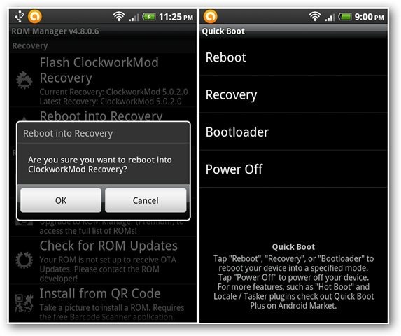reboot to recovery rom manager