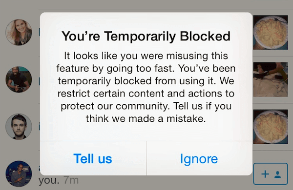 tindakan diblokir di instagram