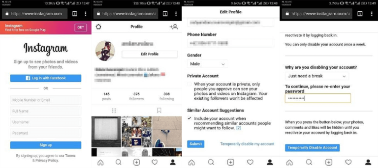 how to temporarily disable instagram