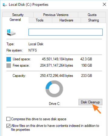 properties disk cleanup