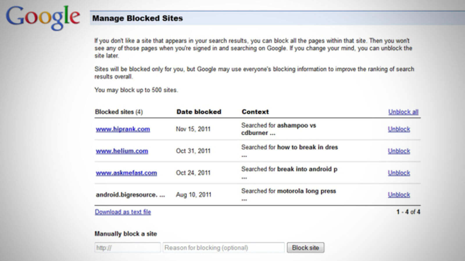 google block site