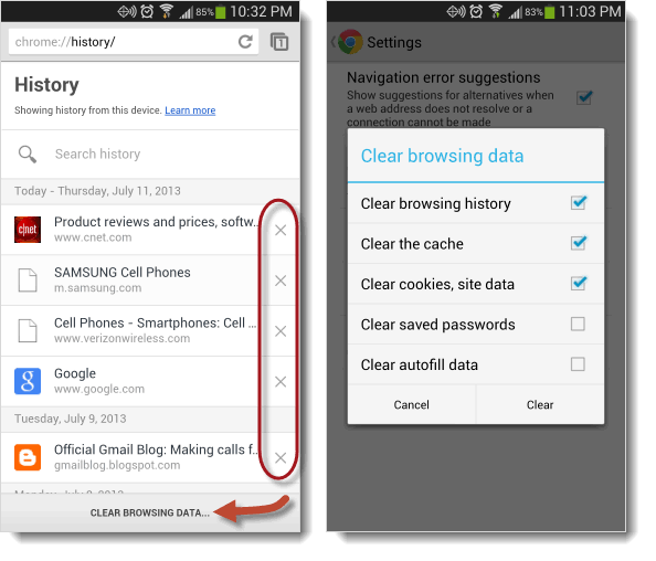 clear history chrome android