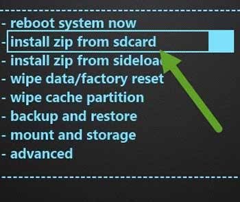 instal zip from sdcard