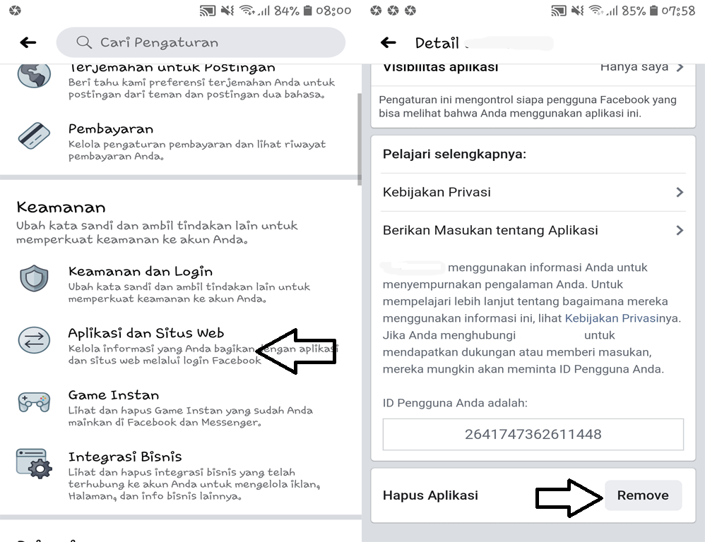 remove app facebook