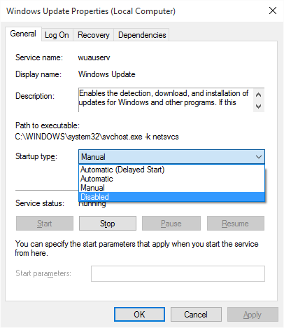 disable windows update