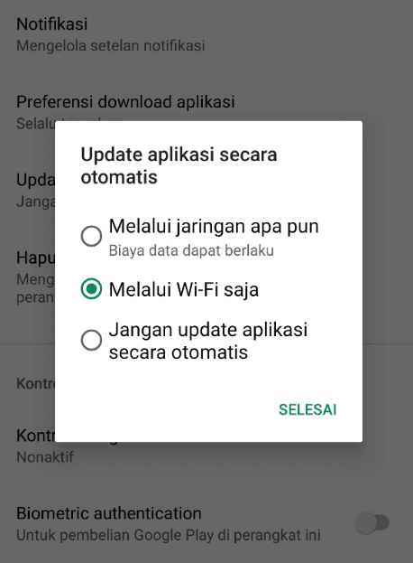 update aplikasi otomatis melalui wifi saja