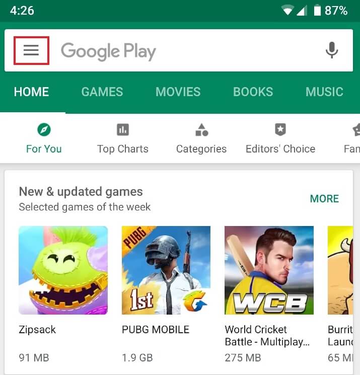 google play store menu