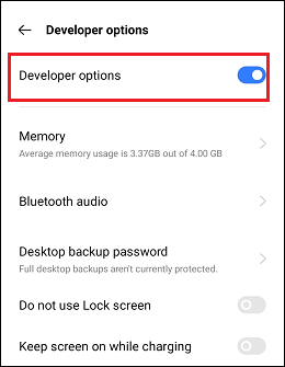 activated dev option android